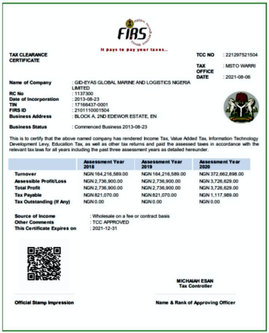 Tax Clearance Certificate